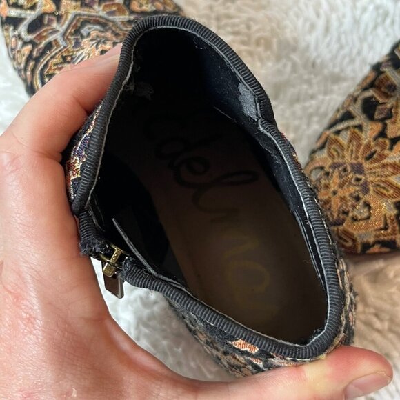 Sam Edelman Petty Black Faraj Tapestry Fabric Ankle Booties Size 6.5 - Picture 6 of 11